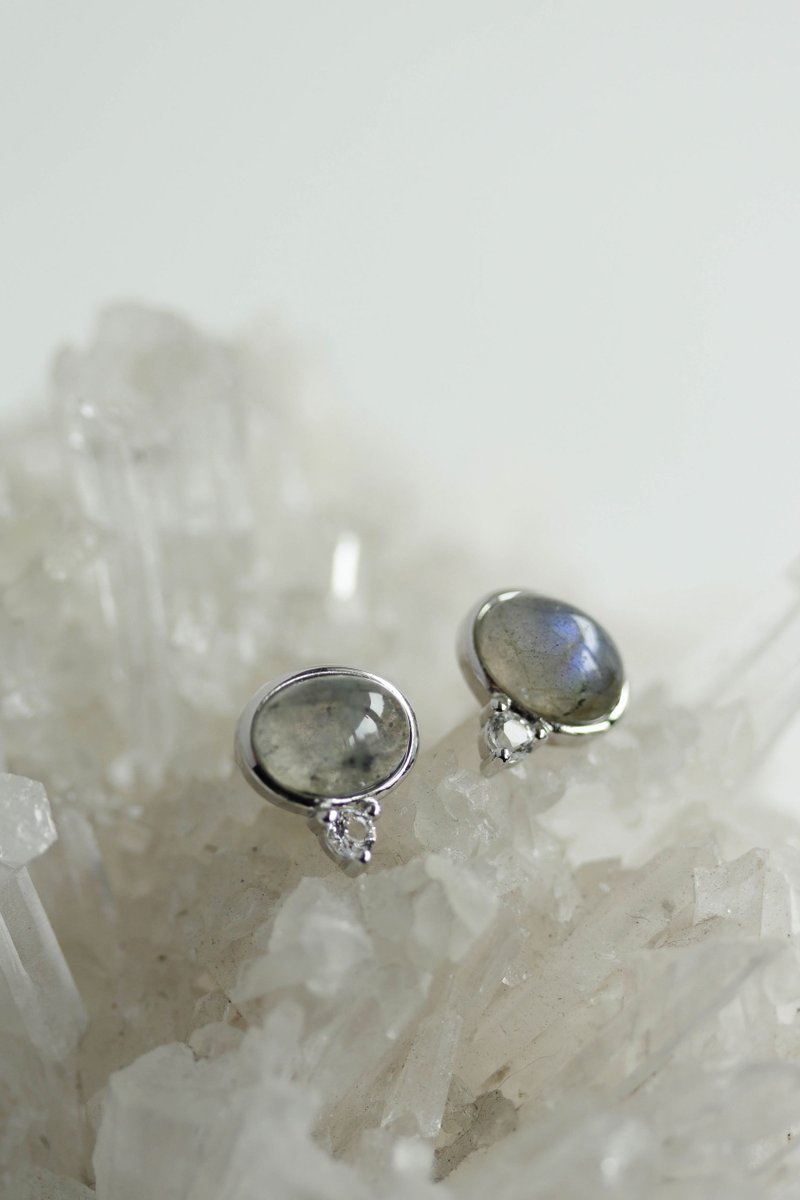 Orb Silver Ear Studs with Labradorite