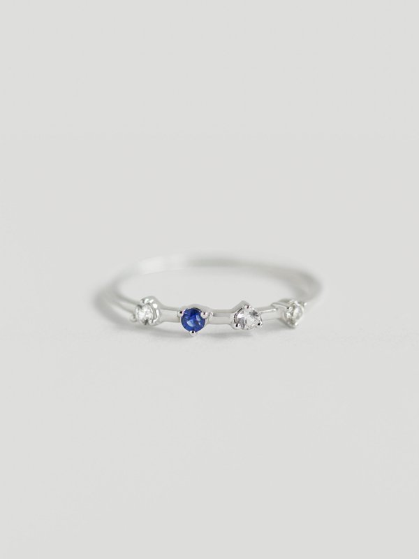 Satellite Ring - White and Blue Sapphires in 18k White Gold
