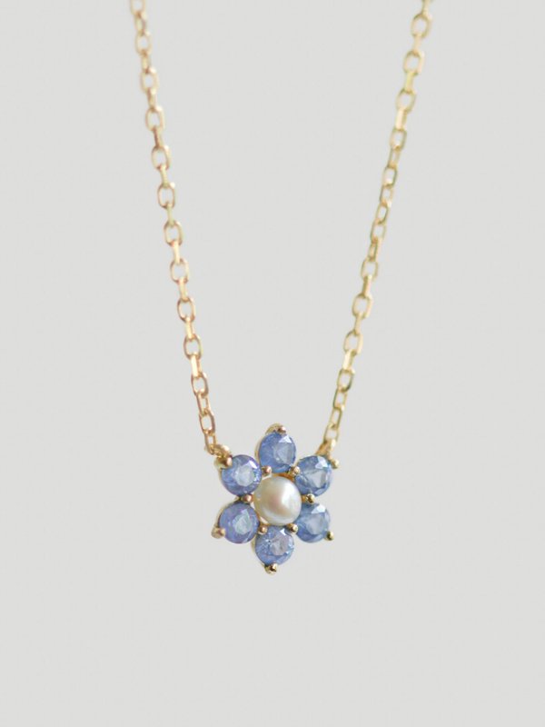 Daisy Necklace - Blue Sapphire & Freshwater Pearl in 14K Gold