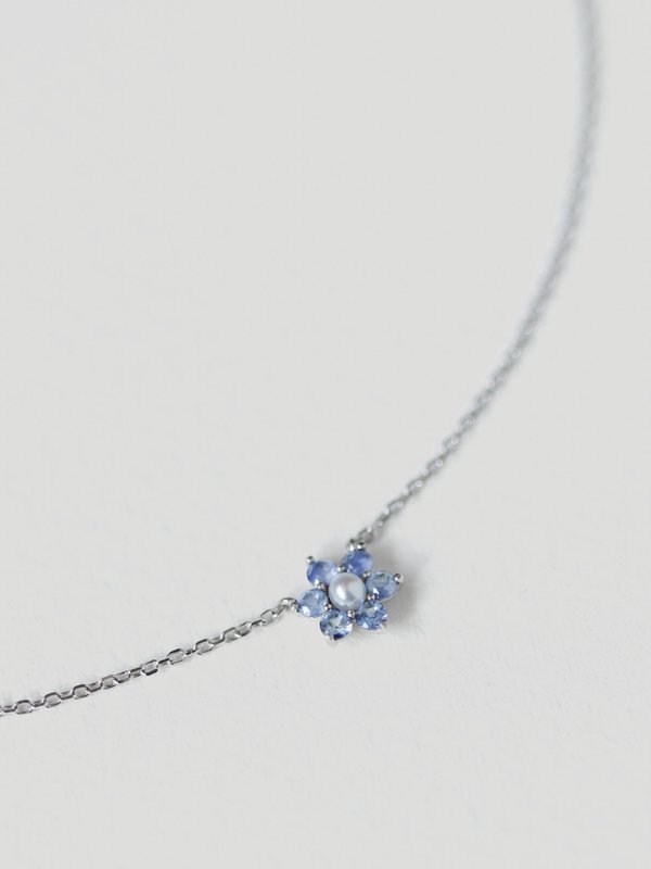 Daisy Necklace - Blue Sapphire & Freshwater Pearl in 14K White Gold