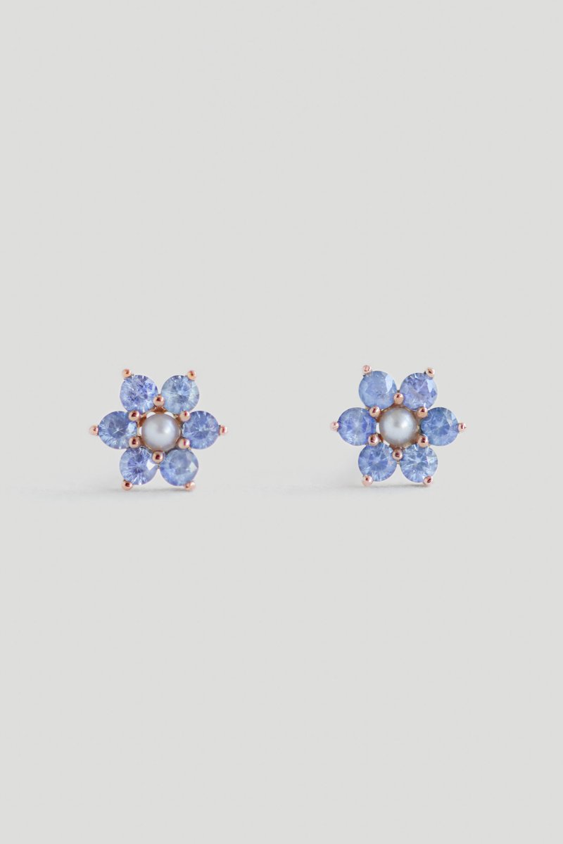 Daisy 14K Rose Gold Ear Studs with Blue Sapphire & Freshwater Pearl