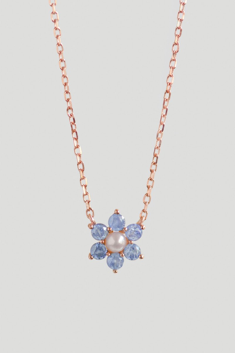 Daisy Rose Gold Necklace with Blue Sapphire and Freshwater Pearljavascript:void(