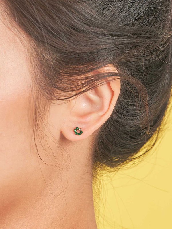 Ola Ear Studs with Forest Green Enamel in Rose Gold
