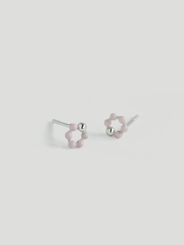 Ola Ear Studs with Baby Pink Enamel in Silver
