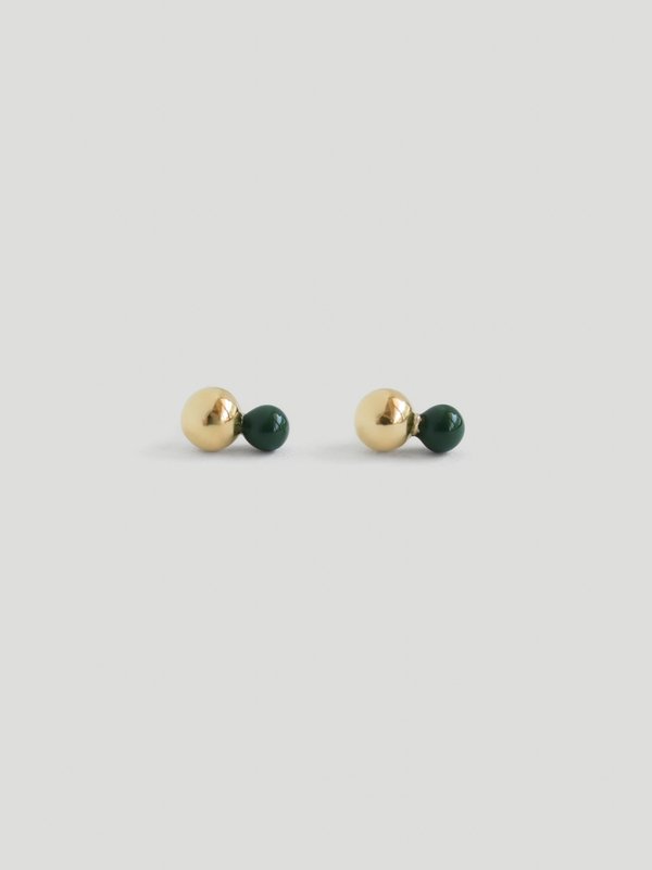Otto Ear Studs with Forest Green Enamel in Champagne Gold