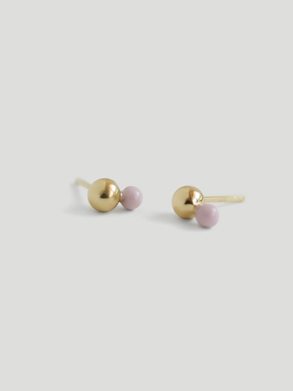 Otto Ear Studs with Baby Pink Enamel in Champagne Gold