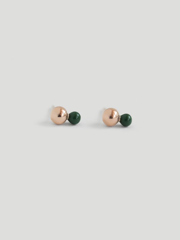 Otto Ear Studs with Forest Green Enamel in Rose Gold