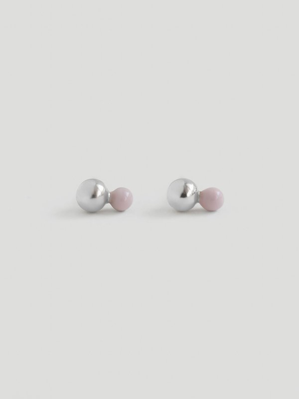 Otto Ear Studs with Baby Pink Enamel in Silver
