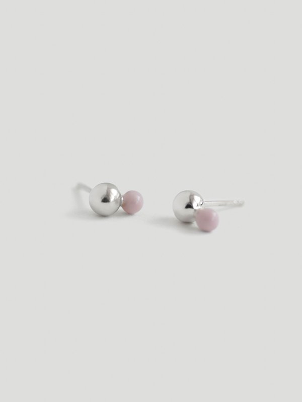 Otto Ear Studs with Baby Pink Enamel in Silver