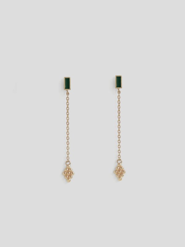 Ollie Drop Earring with Forest Green Enamel in Champagne Gold
