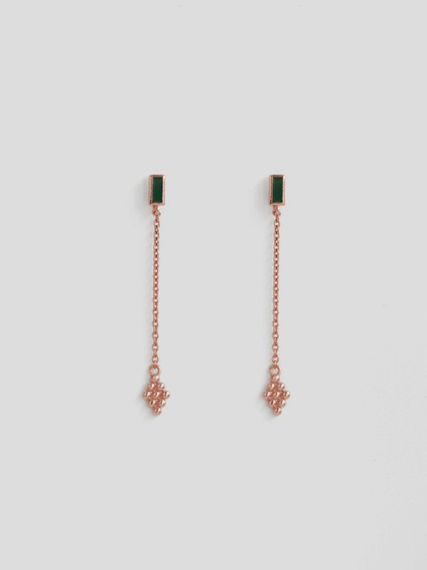 Ollie Drop Earring with Forest Green Enamel in Rose Gold