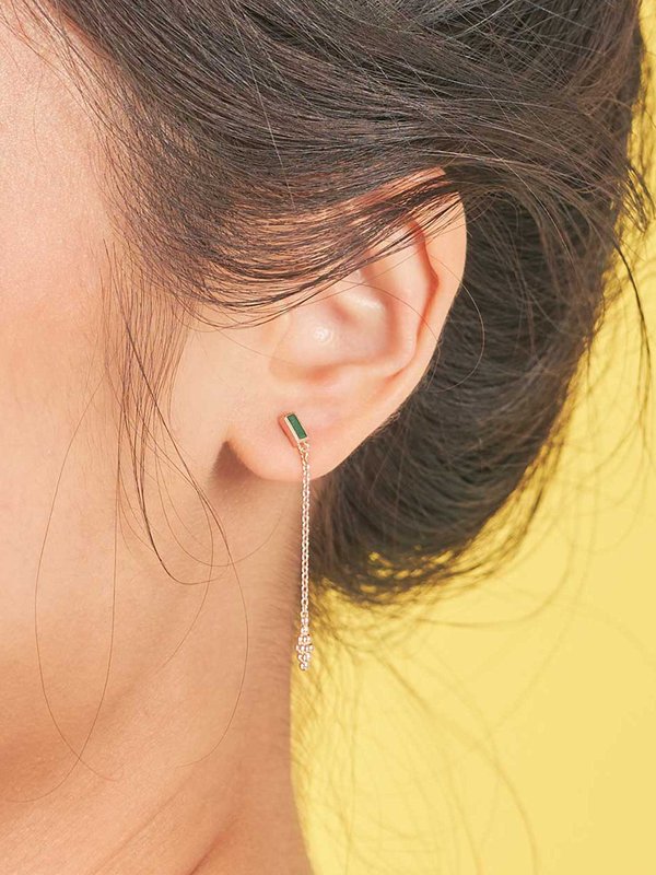 Ollie Drop Earring with Forest Green Enamel in Rose Gold