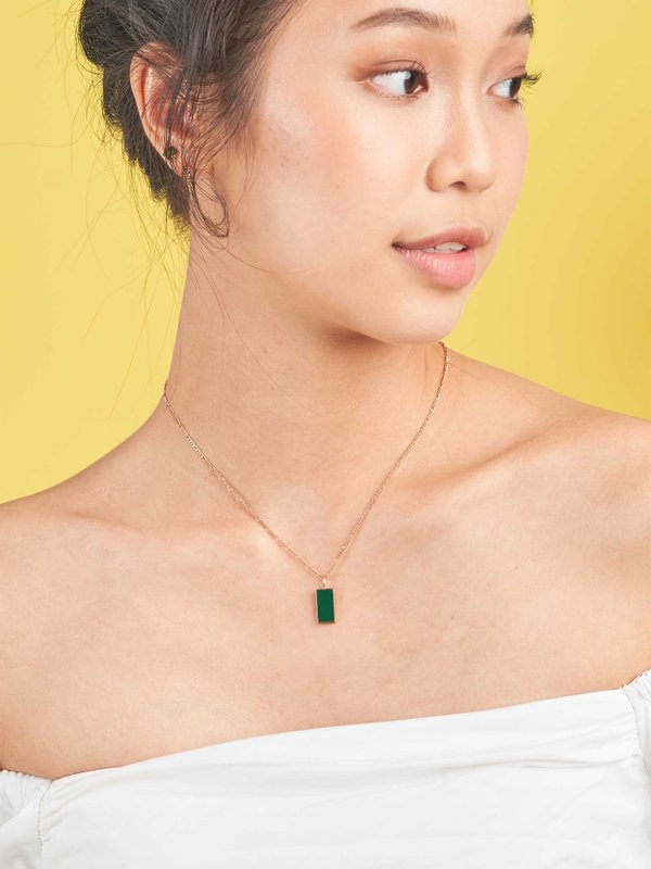 Ollie Necklace - Forest Green Enamel in Rose Gold