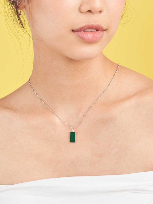 Ollie Necklace - Forest Green Enamel in Silver
