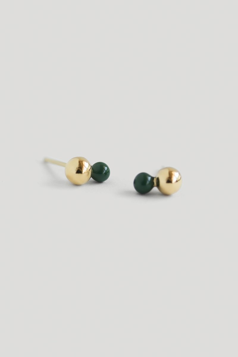 Otto Gold Ear Studs with Forest Green Enamel