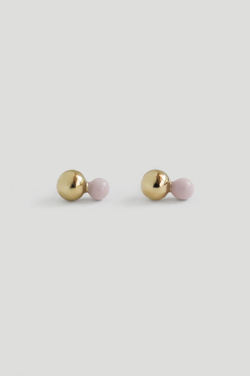 Otto Gold Ear Studs with Baby Pink Enamel