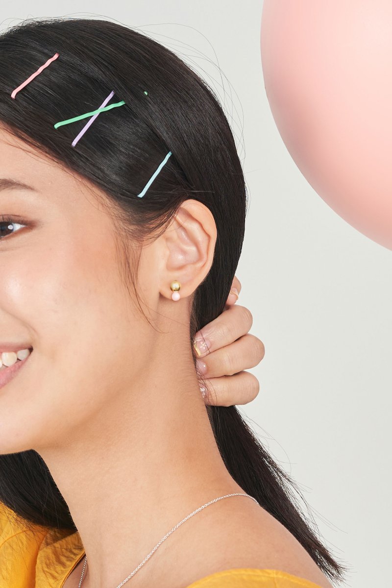 Otto Gold Ear Studs with Baby Pink Enamel