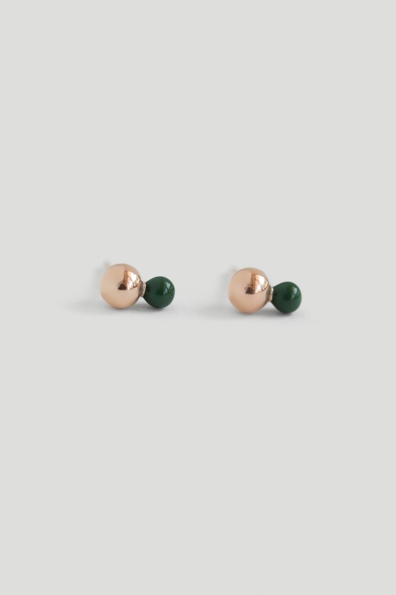 Otto Rose Gold Ear Studs with Forest Green Enamel