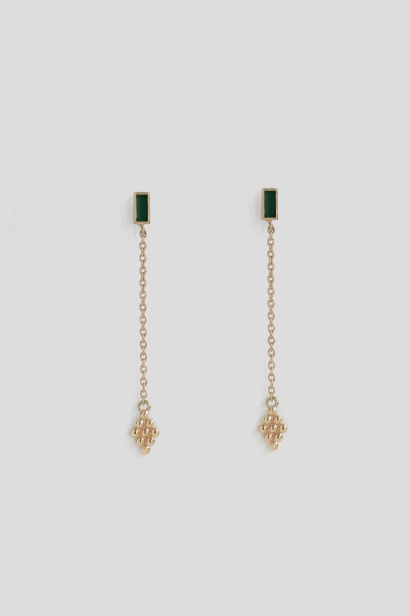 Ollie Gold Drop Earring with Forest Green Enamel
