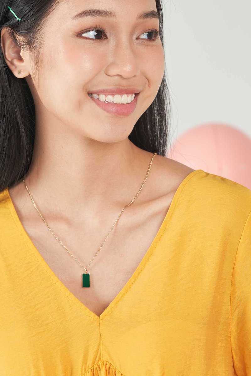 Ollie Gold Necklace with Forest Green Enamel