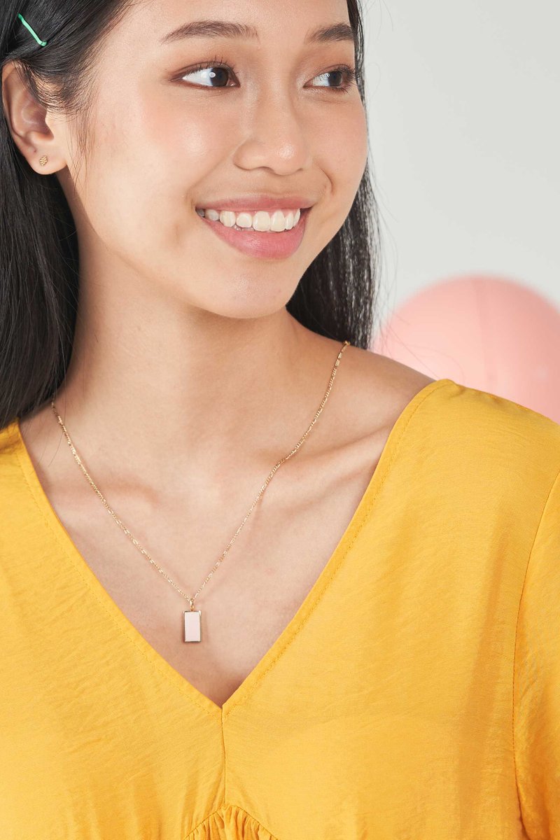 Ollie Gold Necklace with Baby Pink Enamel