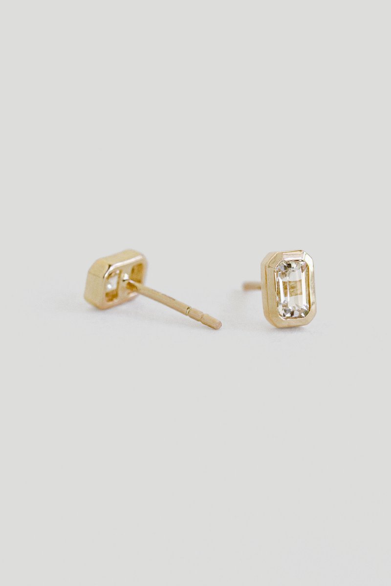 1940 Gold Ear Studs with White Topaz