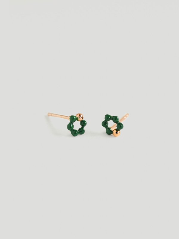 Ola Ear Studs with Forest Green Enamel in Rose Gold
