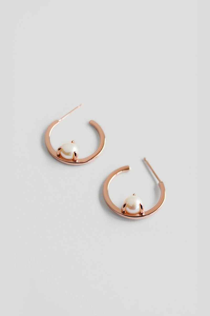 Nadine Rose Gold Hoops with Freshwater Pearl