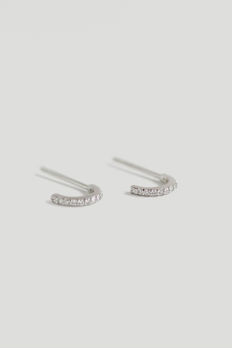 Array 14k White Gold Ear Huggers with Pave Diamonds