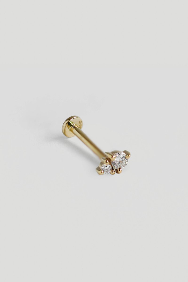 Diadem 14k Gold Threaded Labret Earrings with Diamonds