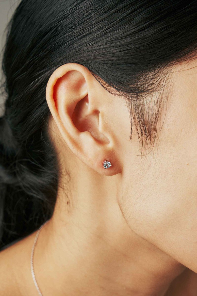 Mia Silver Ear Studs with Aquamarine