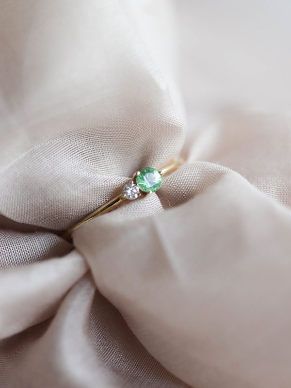 Duo Ring - Emerald & Diamond in 14k Gold