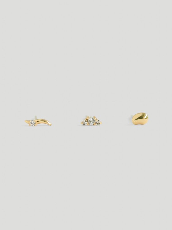 Pixie Ear Stud Stacking Set - White Topaz in Champagne Gold