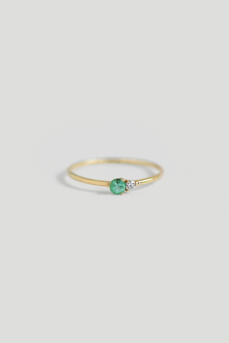 Duo 14k Solid Gold Ring with Emerald and Diamonds