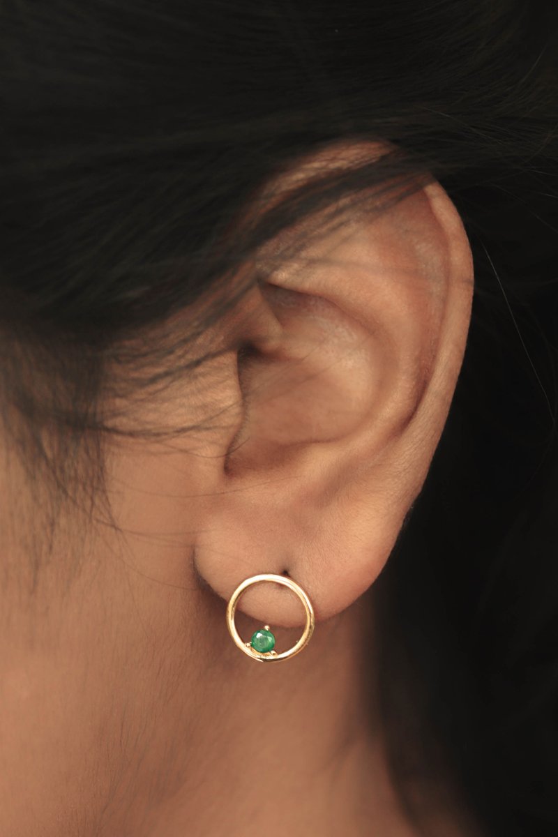 Bri Gold Ear Studs with Green Onyx
