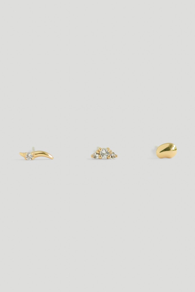 Pixie Gold Ear Studs Stacking Set with White Topaz