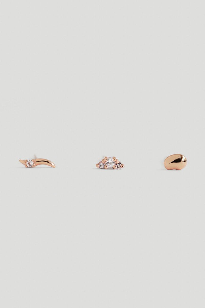 Pixie Rose Gold Ear Stud Stacking Set with White Topaz