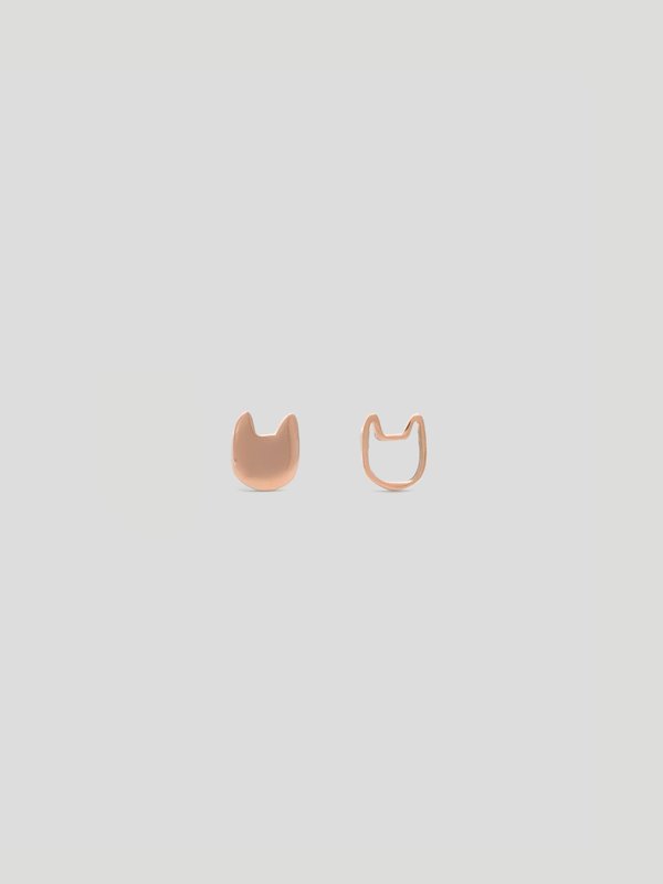 Cat Face Ear Studs in Rose Gold