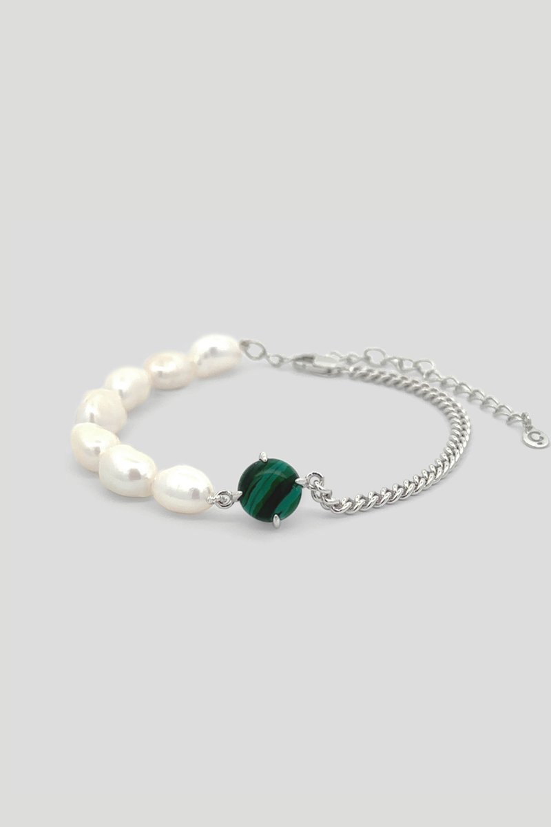 Quincy Silver Bracelet with Malachite and Keishi Pearls